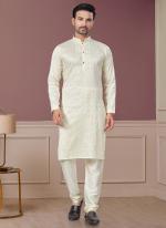 Pure Silk White Ceremonial Wear Embroidery Work Readymade Kurta Pajama